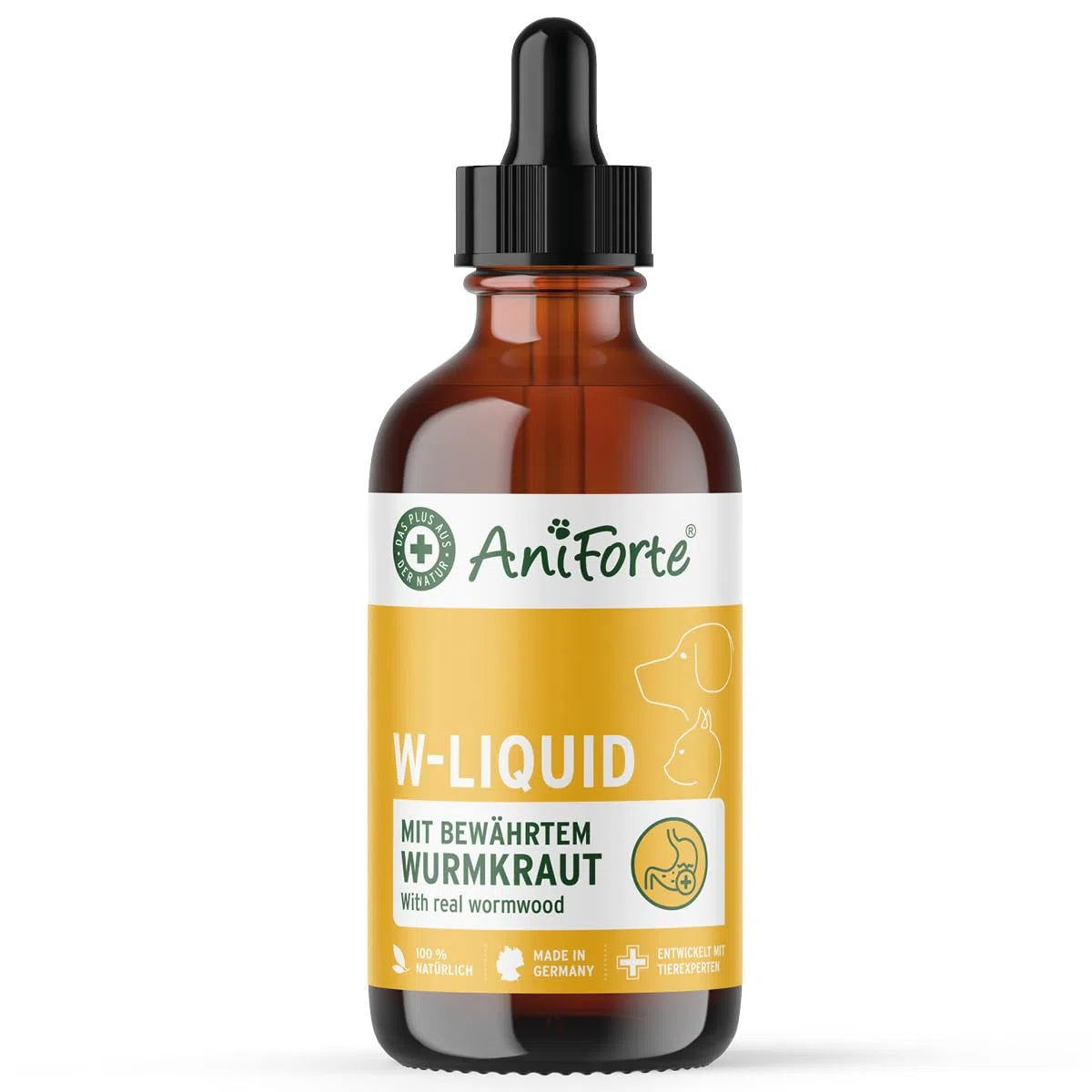 AniForte Verme Erba W-Liquid Gocce Liquido – alternativa naturale per cani, gatti, animali domestici, supporta e armonizza lo stomaco dopo infestazioni da vermi, prodotto in Germania, 50 ml