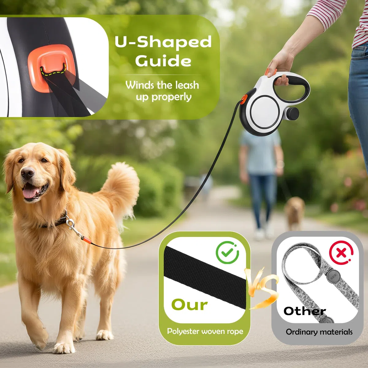 Guinzaglio per Cani Allungabile 8m(Fino a 50 kg), Guinzaglio Retrattile per Cani con Portasacchetti Integrato e Pulsante di Freno Rapido, Guinzaglio Esteso Senza Grovigli a 360° (Bianco, 8m)