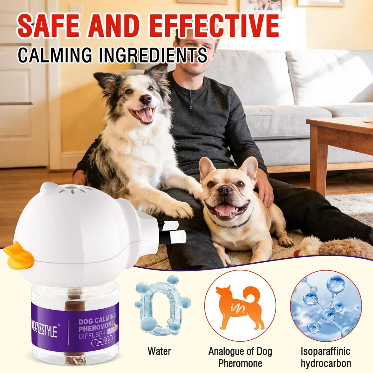 Diffusore di Feromoni Calmanti per Cani,Rilassamento Naturale Dall'Ansia per Cani,Riduce Efficacemente Stress E Abbaio,Adatto A Tutte Le Razze,3 Ricariche (3 Ricariche+1 Diffusore)