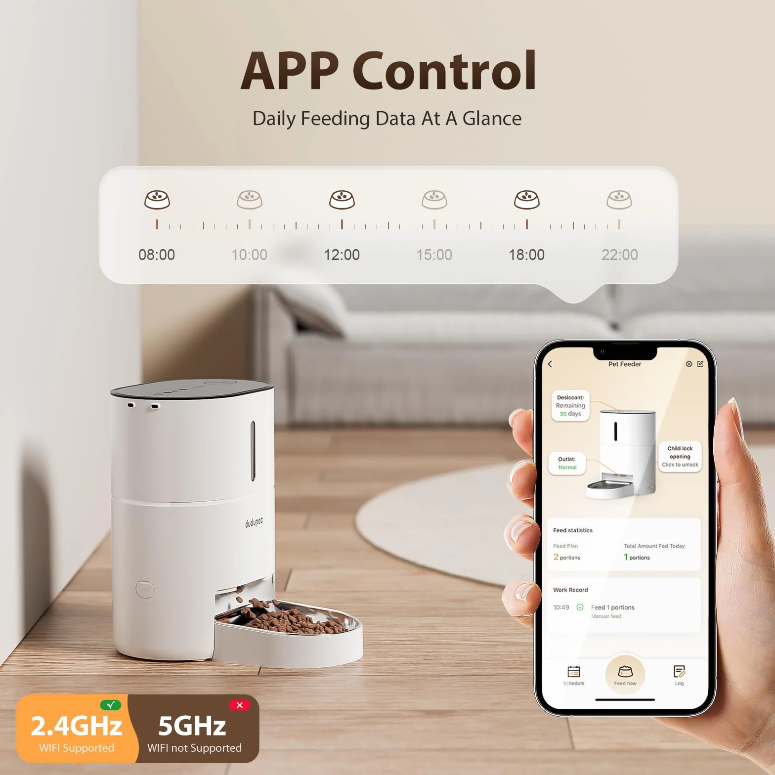 Distributore Automatico Cibo Gatti- Dispenser Cibo Gatti 4L, Controllo Remoto WIFI 2.4G, Registrazione Vocale di 10 Secondi, Ciotola in Acciaio Inossidabile
