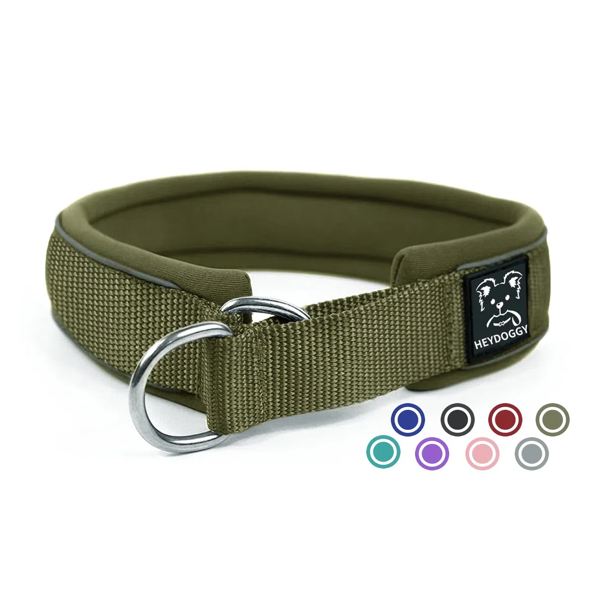 Collare per Cani con Morbida Imbottito, Riflettente Nylon Collare a Strozzo, 4cm Largo Anti Tiro Collare da Addestramento, Collare a Semistrozzo per ​Cani di Taglia Piccola Media Grande ArmyGreen S