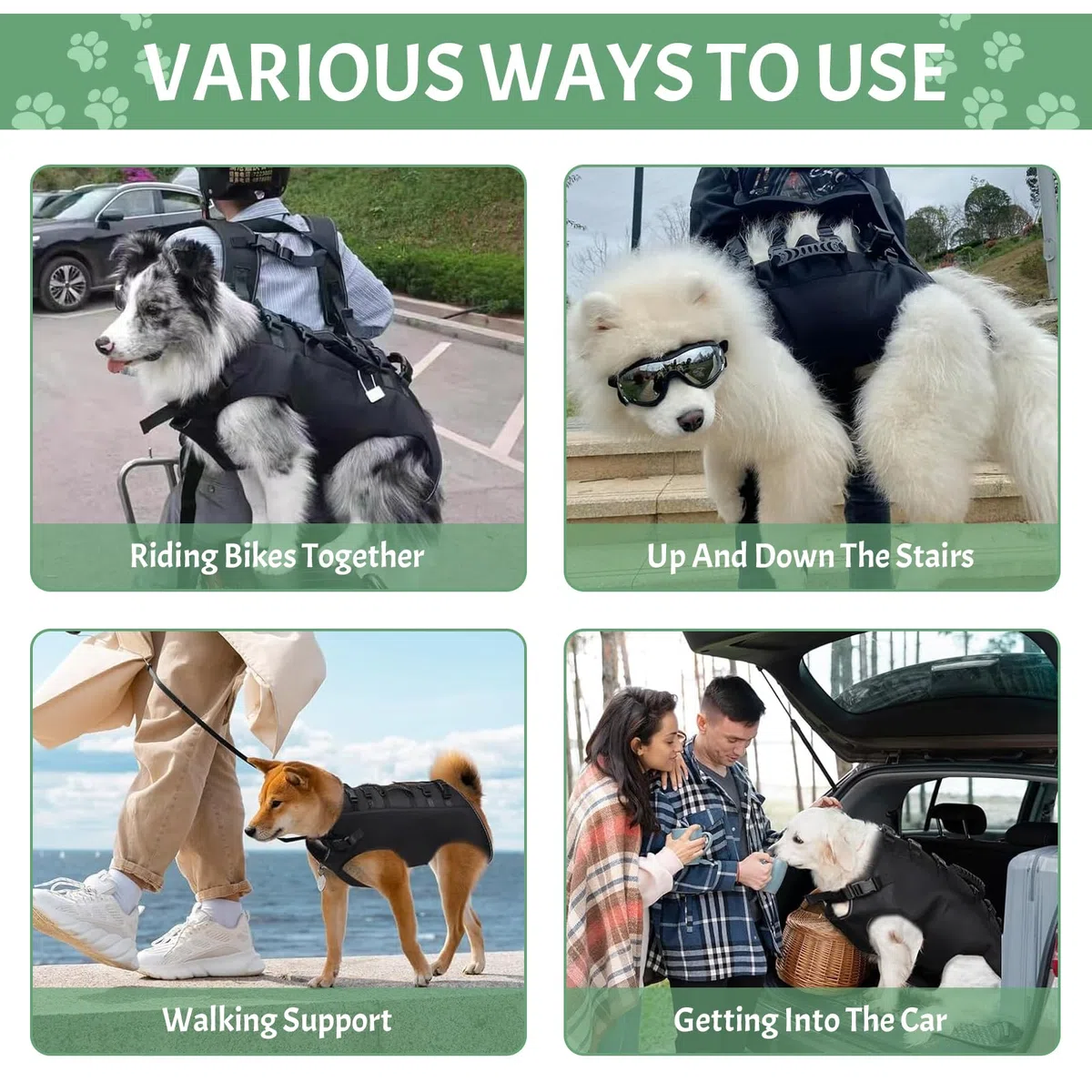 Zaino per Trasporto Cani, Imbracatura per Sollevamento Cane con Maniglia, Trasportino per Scale per Cane, Imbracatura per Recupero per Cani Anziani Feriti Disabili (L)