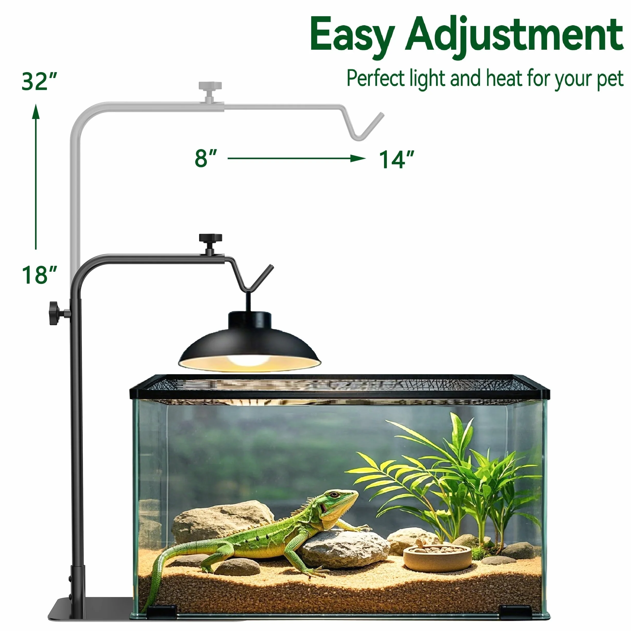 Josmimic supporto lampada riscaldante per rettili regolabile 45,7–81,3 cm con base pesante, per pogona tartaruga serpente lucertola, lampade a cupola per terrario acquario