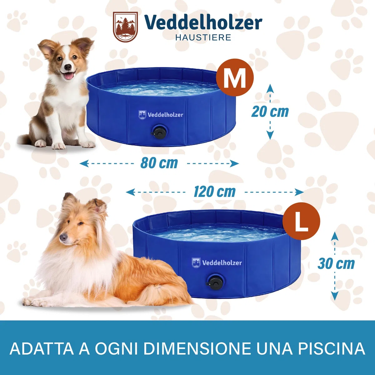 Piscina per cani pieghevole Veddelholzer (M) 80 x 20 cm Antiscivolo – Piscina per cani robusta, salvaspazio e stabile, ideale per giardino e balcone, montaggio rapido senza gonfiaggio, per cani