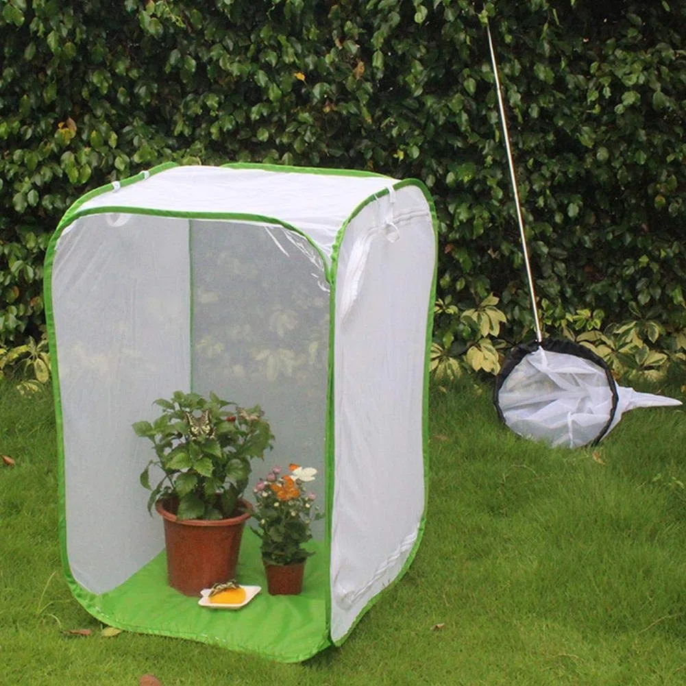 MAGT Gabbia Habitat Gabbia per Insetti, 40 × 40 × 60 cm Pieghevole Portatile Rete in Filato di Poliestere per Piante Frutta Verdura (L)