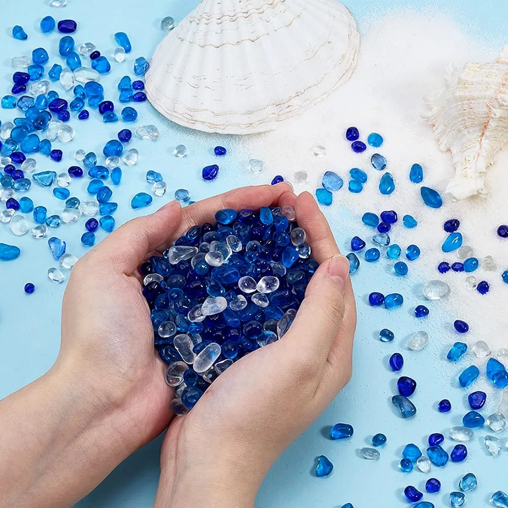PH PandaHall 3000pz Ciottoli di Vetro Smerigliato Blu Misto 6-14mm Rocce di Vetro Blu-Verde Pietre per Acquari Pietre di Riempimento per Vasi per Tartarughe Betta Vasche Decorazioni per La Casa