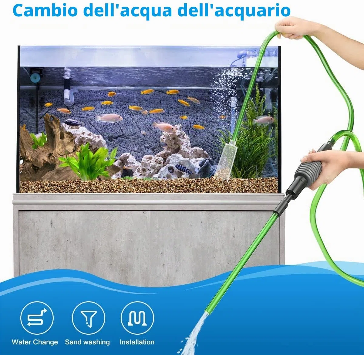 Detergente per acquario Accessori per acquari verdi Detergente per Ghiaia Pompa a sifone Detergente per ghiaia Kit con controllo del flusso regolabile per cambio d'acqua