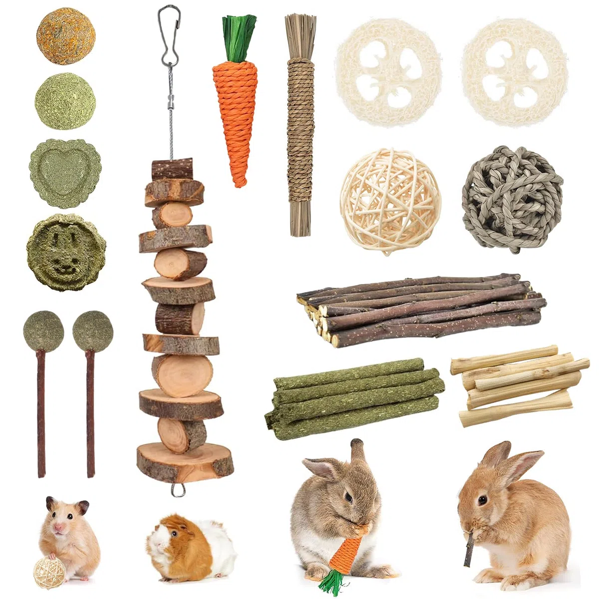 14 Stili Giochi da Masticare per Conigli, Naturali Giocattolo per Conigli Nani, Giochi Criceto,Accessori per Piccoli Animali Cura Dentale per Coniglietti Criceti Cincillà Gerbilli, Fatto a Mano