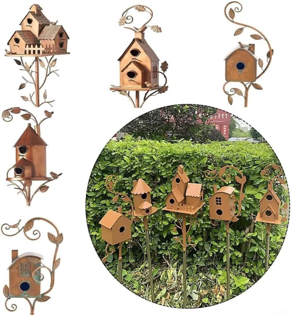 Casetta Uccellini da Esterno,Casetta For Uccelli In Metallo Con Pali,Casetta per Uccelli Selvatici da Esterno,Durevole e facile da installareFor Patio Cortile Decorazione Giardino Esterno E Amanti De