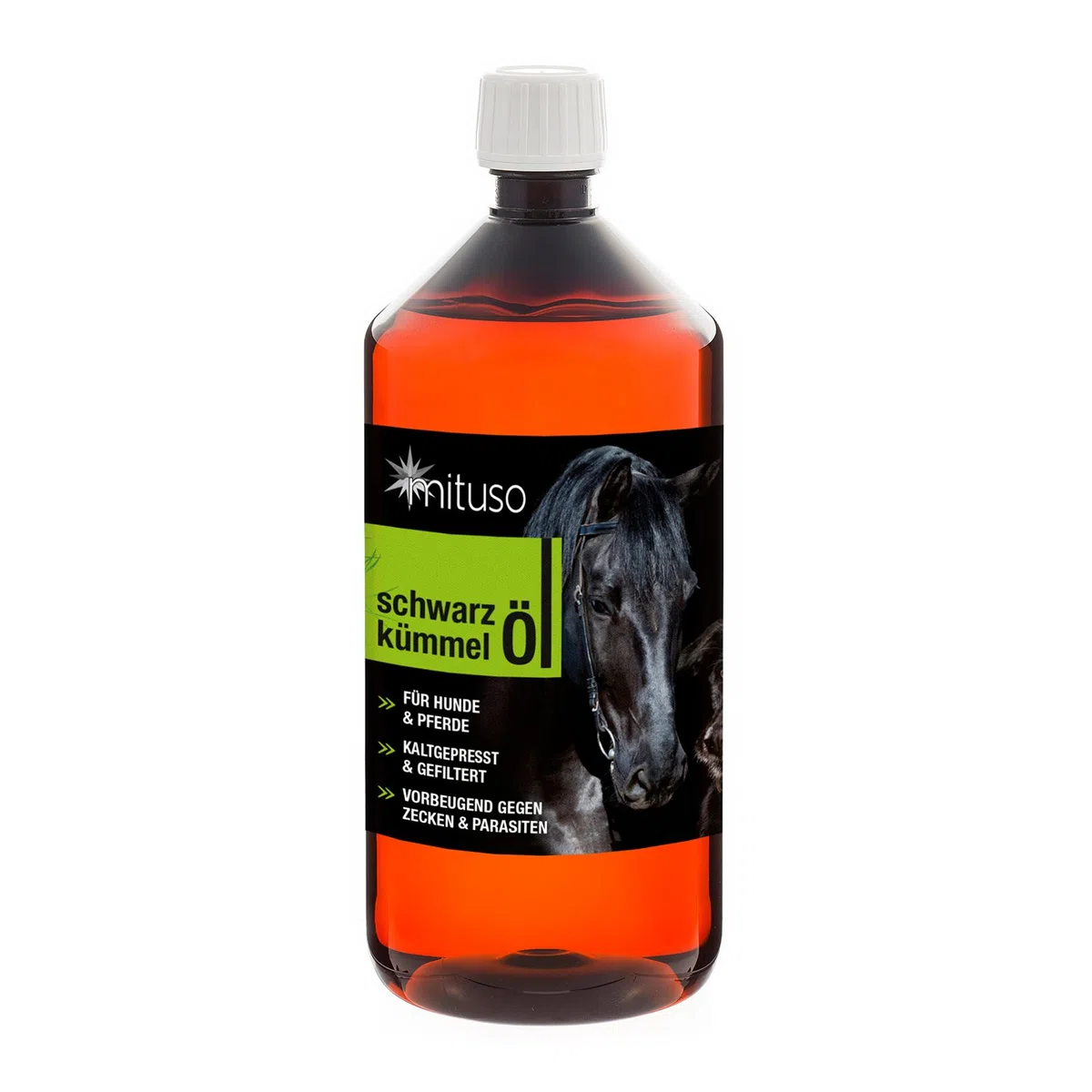 mituso olio di cumino nero 1L per cani e cavalli, pressato a freddo e puro al 100%, 1 confezione (1x 1000ml) per la cura naturale del mantello