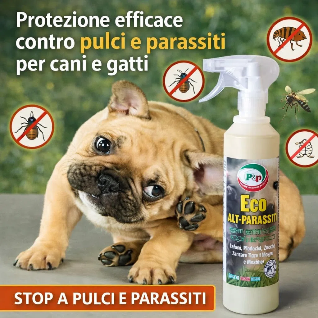 PIP Eco Alt Parassiti, Antiparassitario per Cani e Gatti Spray Olio di Neem Vegetale, Made in Italy - Repellente contro Pulci, Zecche, Pappataci, Pidocchi - Adatto a per Tappeti e in Auto