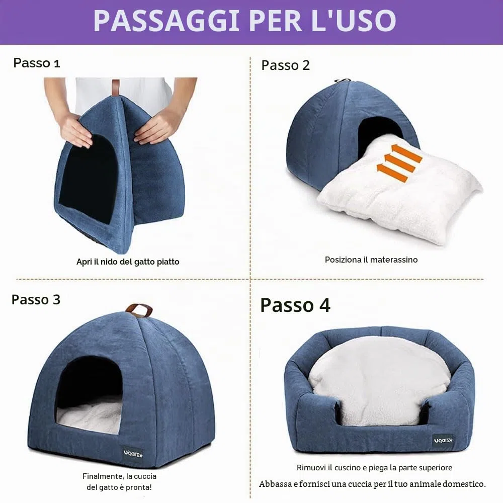 Voarge Letti per gatti, grotta morbida, in pile caldi, con cuscino interno rimovibile e lavabile, blu, Small