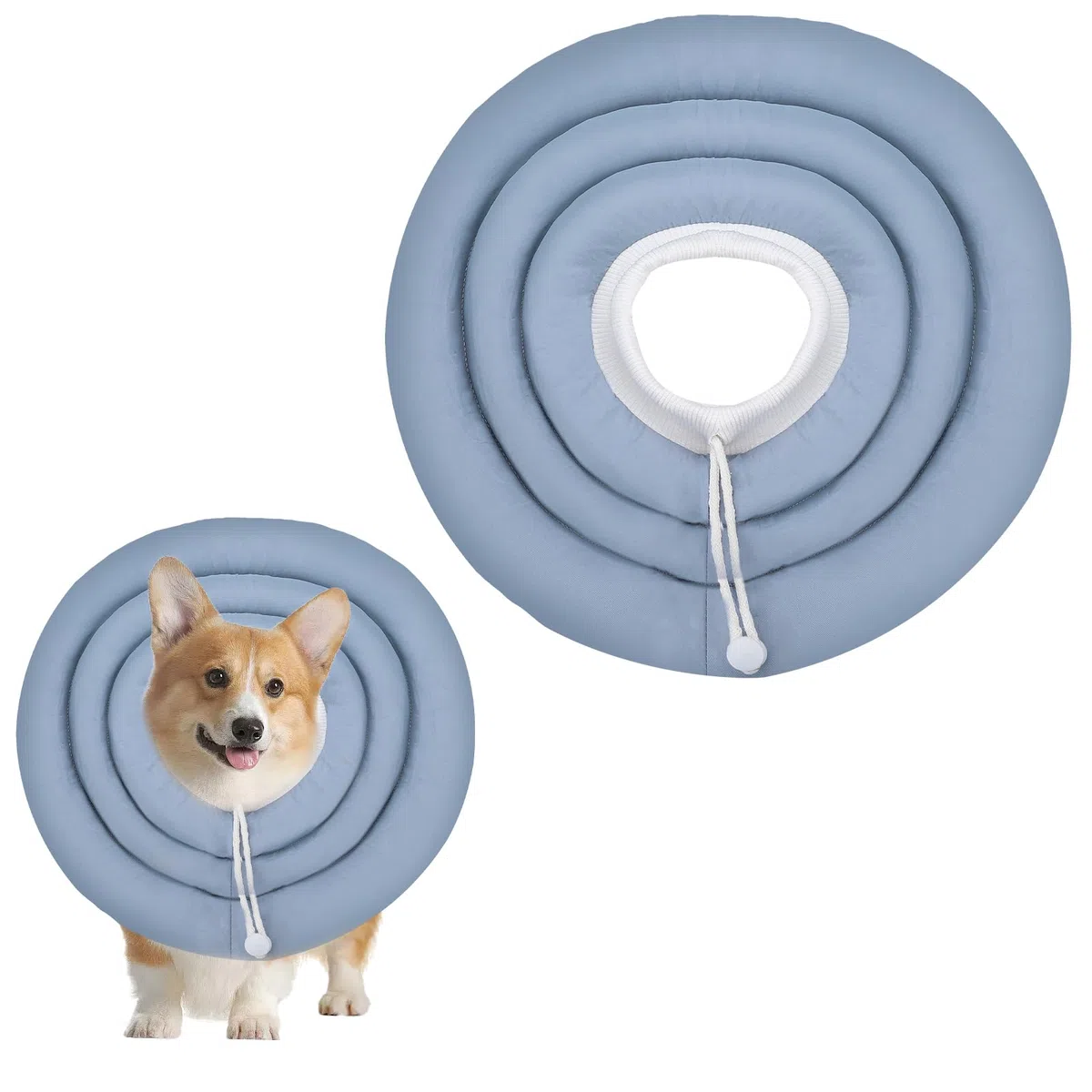 Coni morbidi per cani, collare elisabettiano regolabile per cani di piccola taglia, con fascia elastica per il collo, cuscino per cani e gatti (blu-grigio, XL)