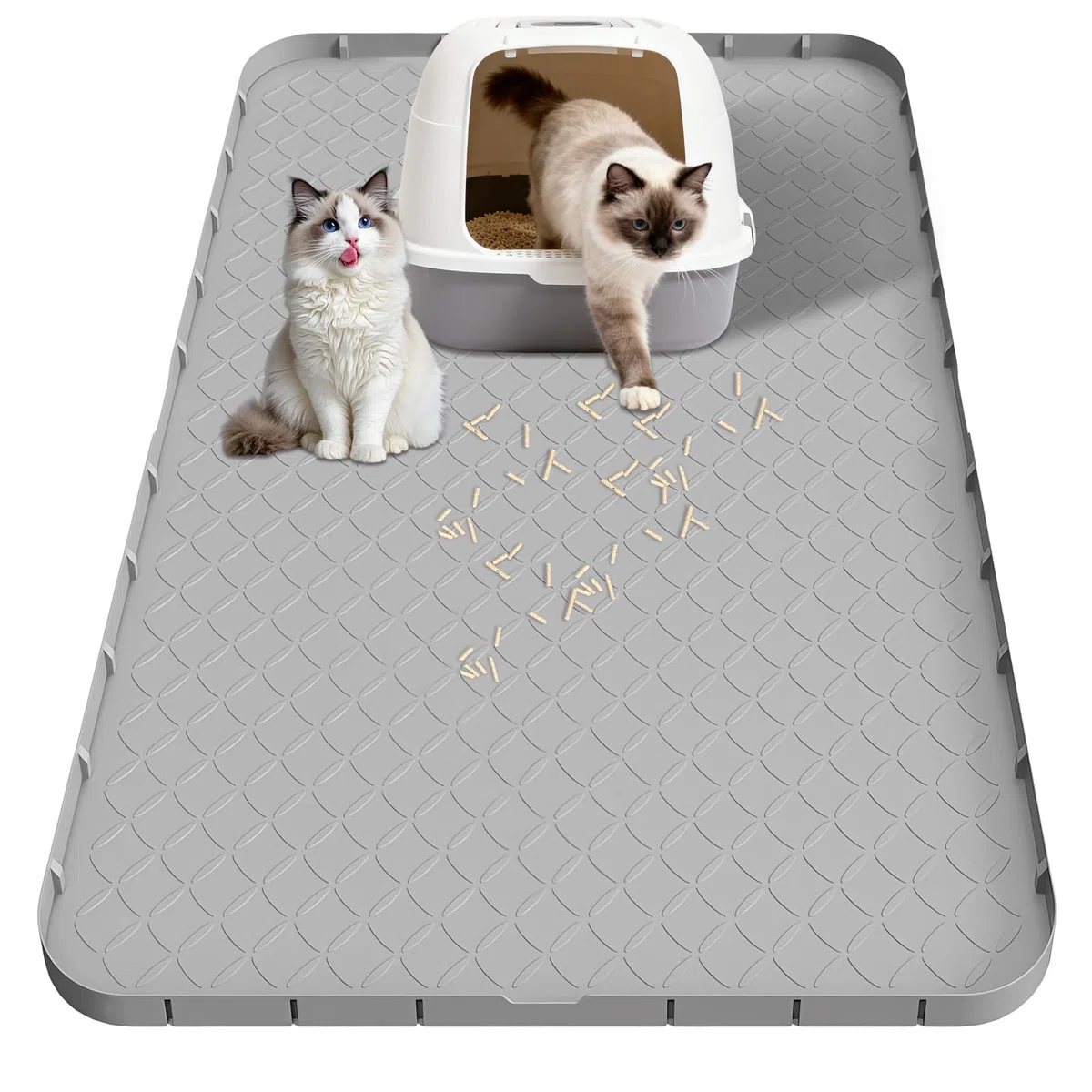 Tappetino Lettiera Gatto, Tappetino per Lettiera Gatto Grande 88x56 Cm, Materiale in Silicone Impermeabile, Grigio