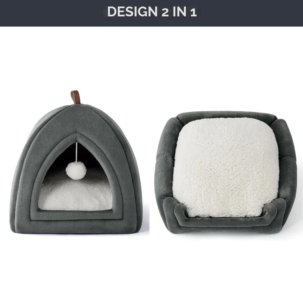 Bedsure Cuccia per Gatti Grigio Scuro - Letto Pieghevole per Gatti con Cuscino Lavabile, Tenda per Gattini Adatta ad Animali Domestici Piccoli e Medi, Casa Morbida e Calda per Interni, 40x40x40cm