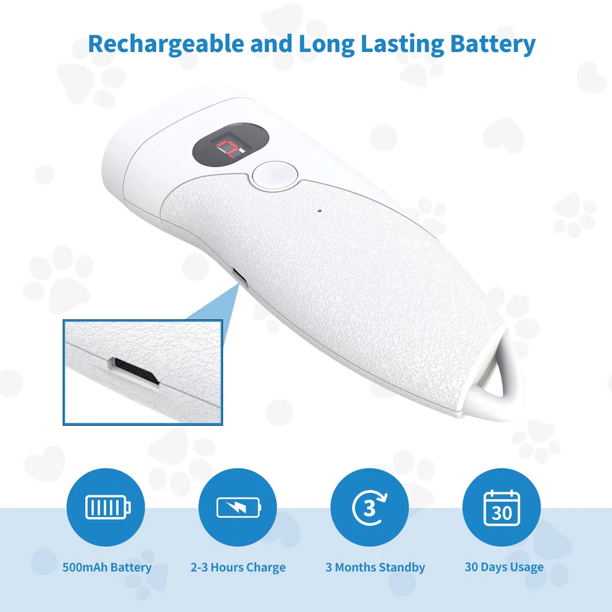 Ankrs Portatile Ultrasuoni Antiabbaio per Cani, Controllo dell'abbaio da Esterno, 9 Livello Regorabile, Portata 7,6M, USB Ricaricabile, Dispositivo di Addestramento Cani con Torcia LED (Bianco)