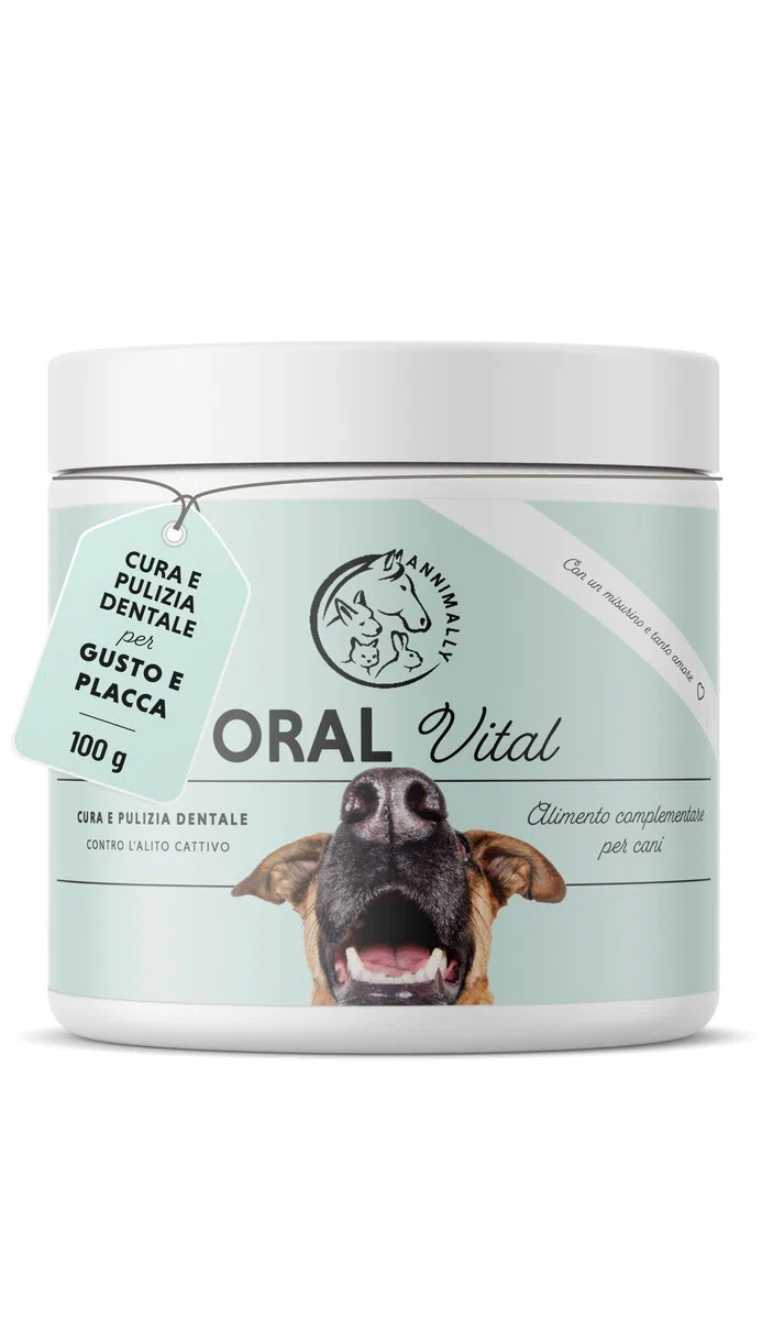Polvere denti cane - Rimedio contro il tartaro per cani - Pulizia denti cane naturale particolarmente efficace per denti gialli, alito cane cattivo e placca (100 g)