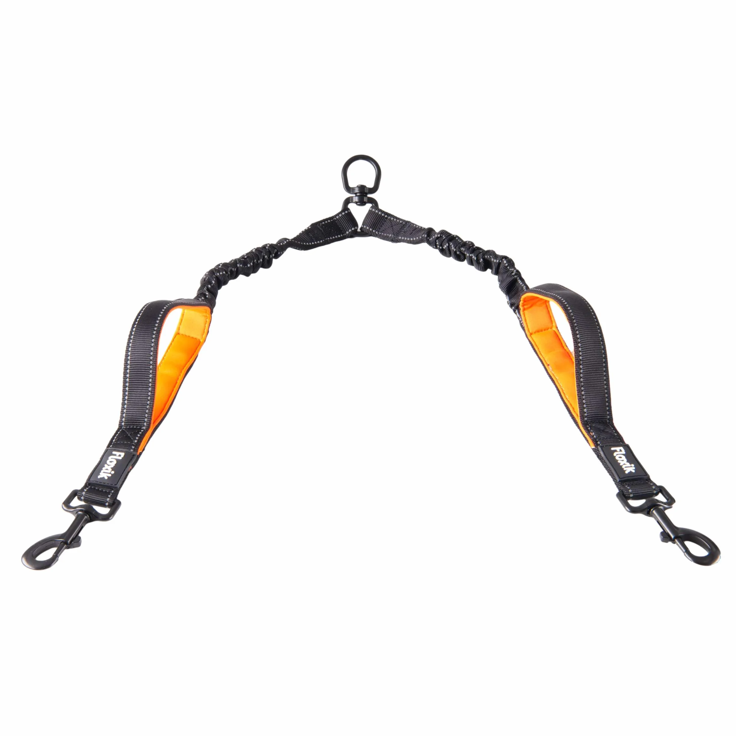 Floxik Doppio guinzaglio grande | Guinzaglio flessibile e riflettente premium per due cani da accoppiare con supporto corto nero