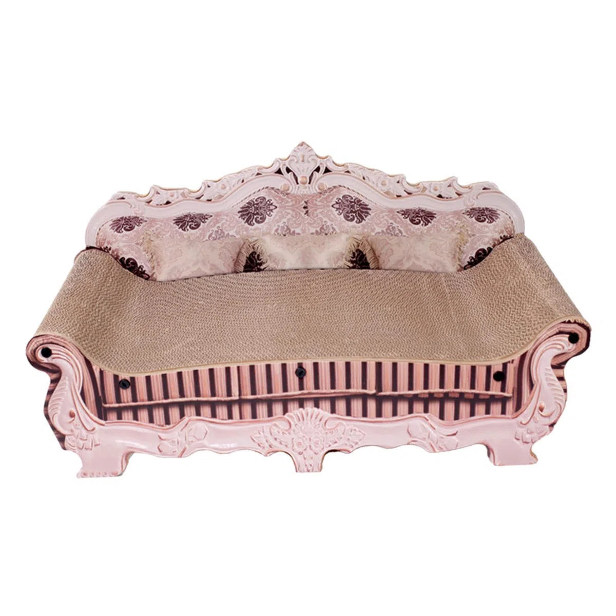 rockible Tiragraffi per Gatti in Cartone Ondulato, Divano, Letto, Tiragraffi per Gatti, 50x24x24 Cm, Accessorio Multifunzionale Resistente all'Usura, Giocattol
