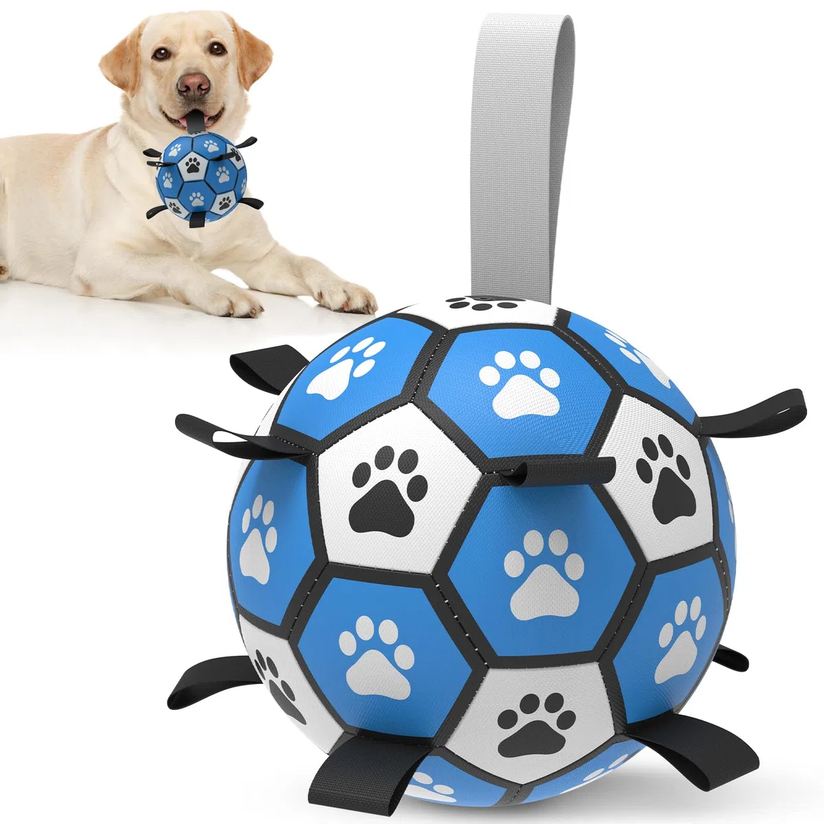 HETOO Palla per cani con manico per cani, traino interattivo di guerra, acqua, giocattolo di compleanno, per cani medi/grandi (8 pollici, blu grigio)