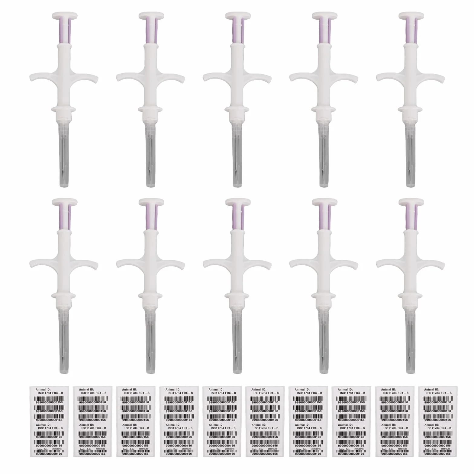 Denash Tag di Microchip per Animali Domestici 10 Pacchetti, Microchip per Animali con Codice a 15 Cifre per Cani Gatti di Bestiame di Tracciamento e Gestione dei Pesci Pollame (2,12 * 12mm)