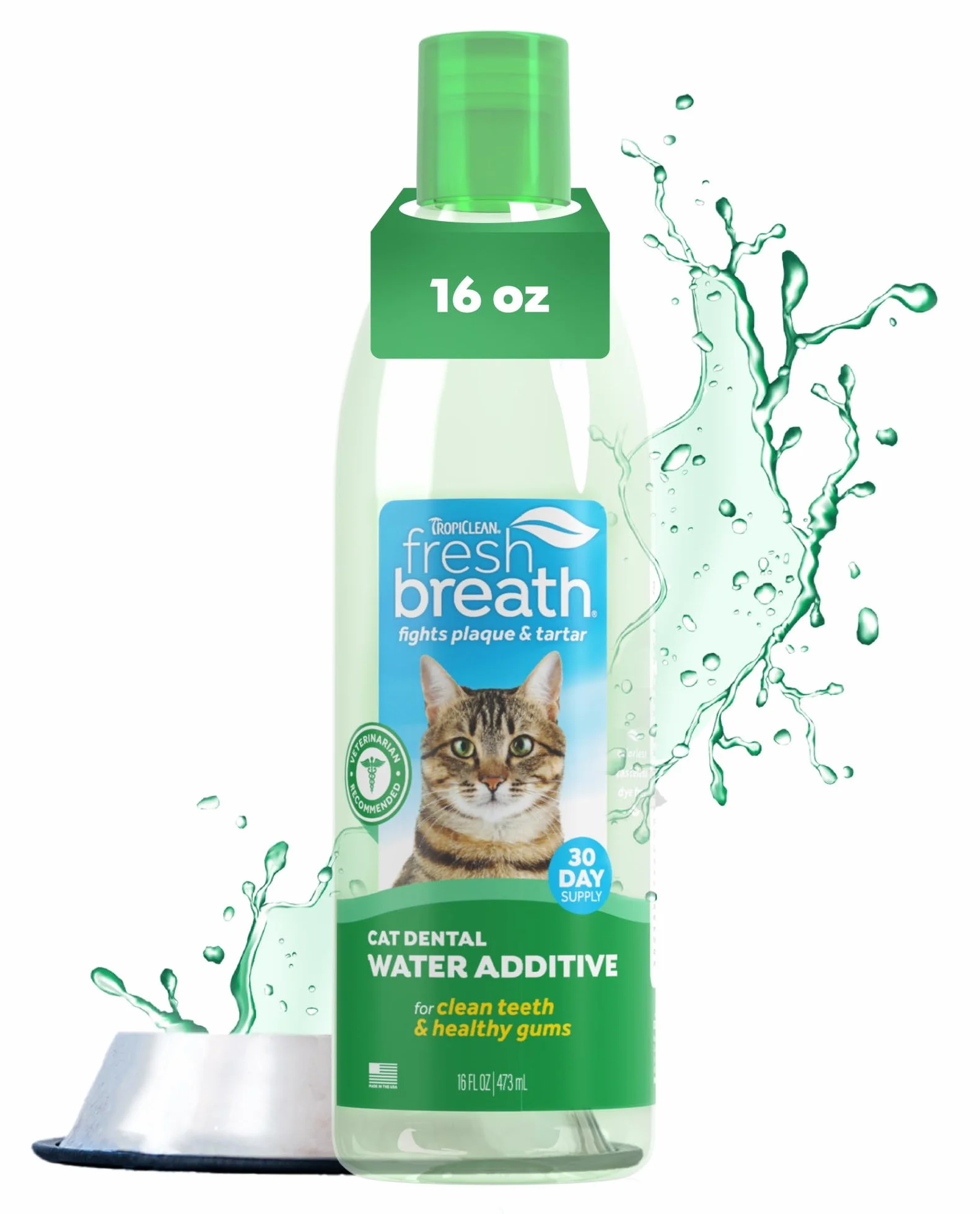 TropiClean Cat Breath Freshener - Additivo per l'Acqua per la Cura Orale per Gatti I Senza Spazzolare I Combatte Placca e Tartaro di Animali Domestici - 473 ml