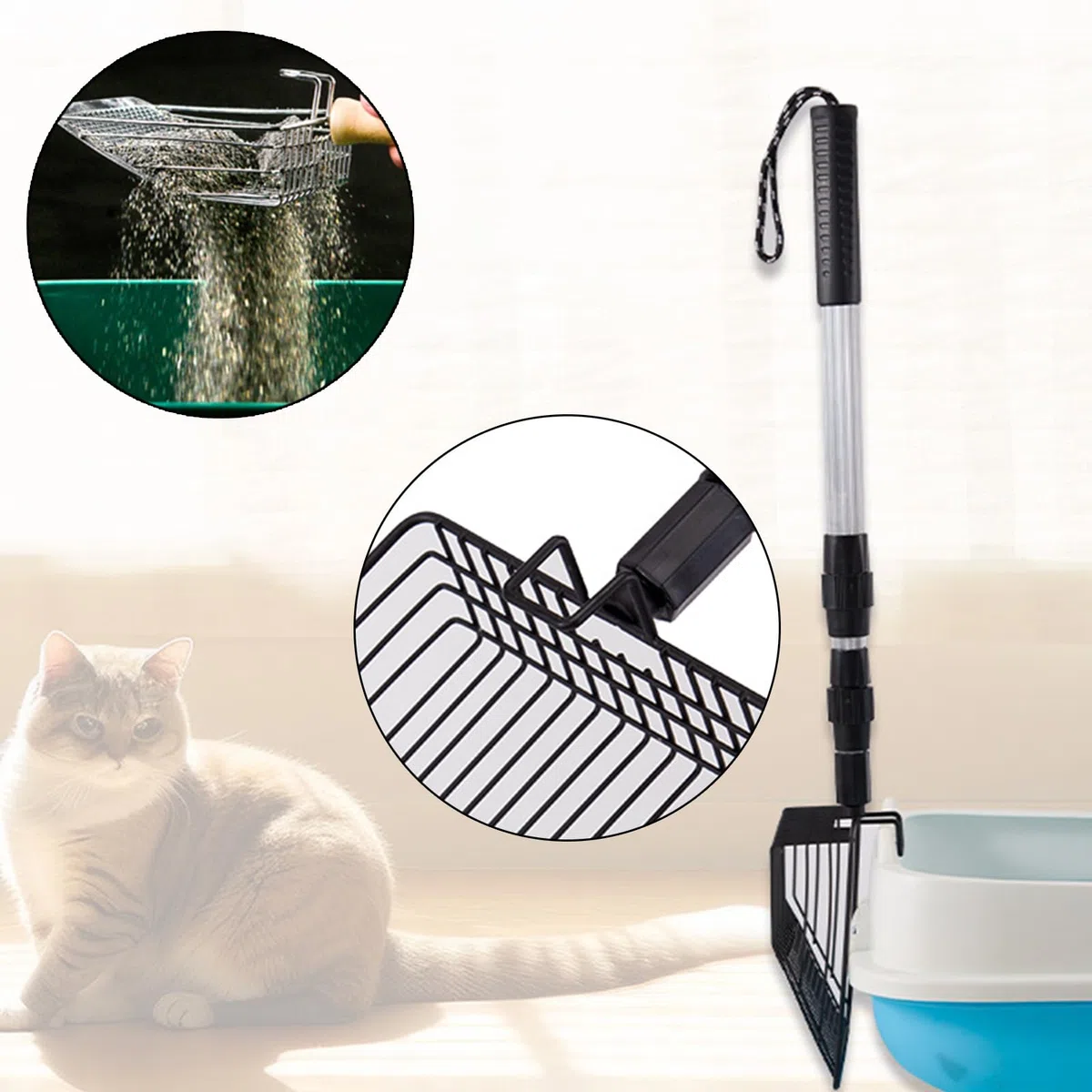 Paletta Lettiera Gatto,Paletta Per Lettiera Gatto Con Manico Lungo,Pala Per Gatti In Acciaio Inox Per Animali Domestici,Paletta In Metallo Con Pala Profonda,3 Lunghezze Regolabili 22,4in/30,3in/41,7in