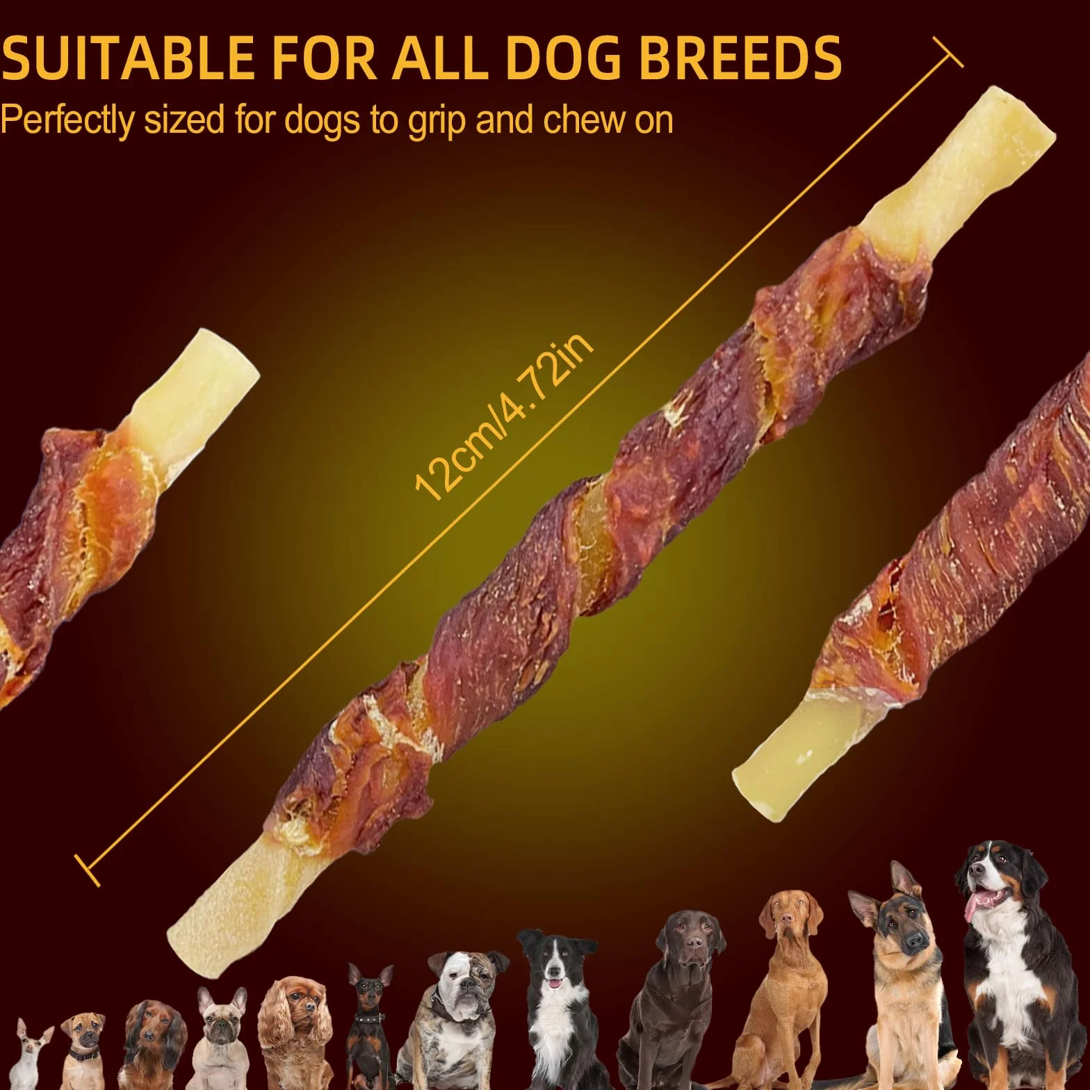 Dolcetti per cani in pelle di manzo ricoperti di anatra, ossa e bastoncini da masticare per cani piccoli e medi, dolcetti dentali a lunga durata, ricchi di proteine, snack naturali di allenamento