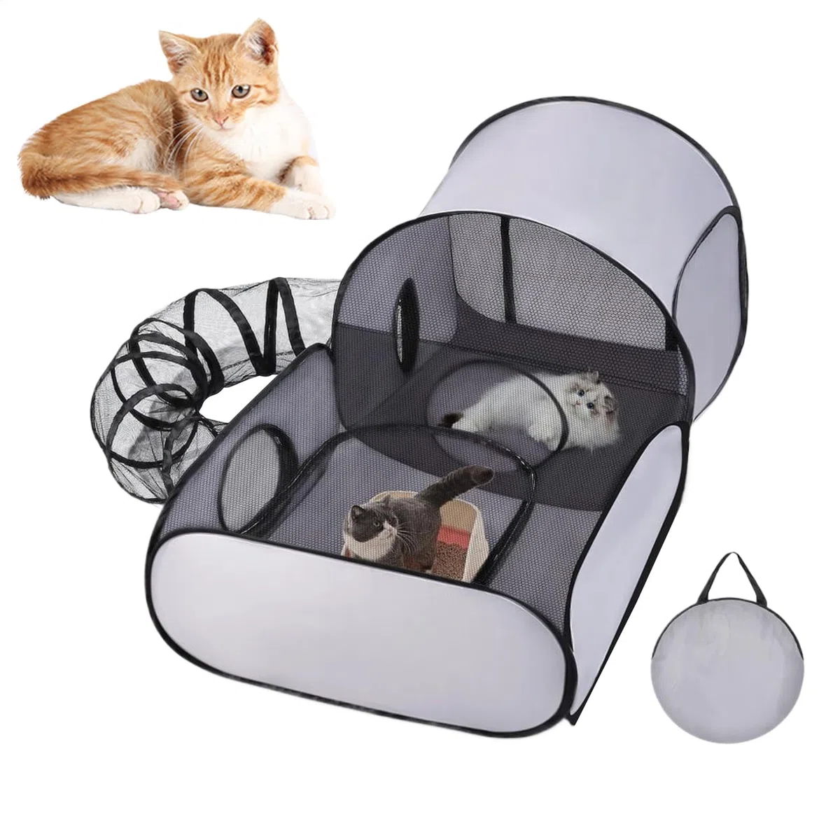 Beccuccio per gatti per esterni, con tenda da gioco, pieghevole, con giocattolo interattivo e superficie di movimento, per cuccioli di gatti, cani e piccoli animali, per interni ed esterni, viaggio