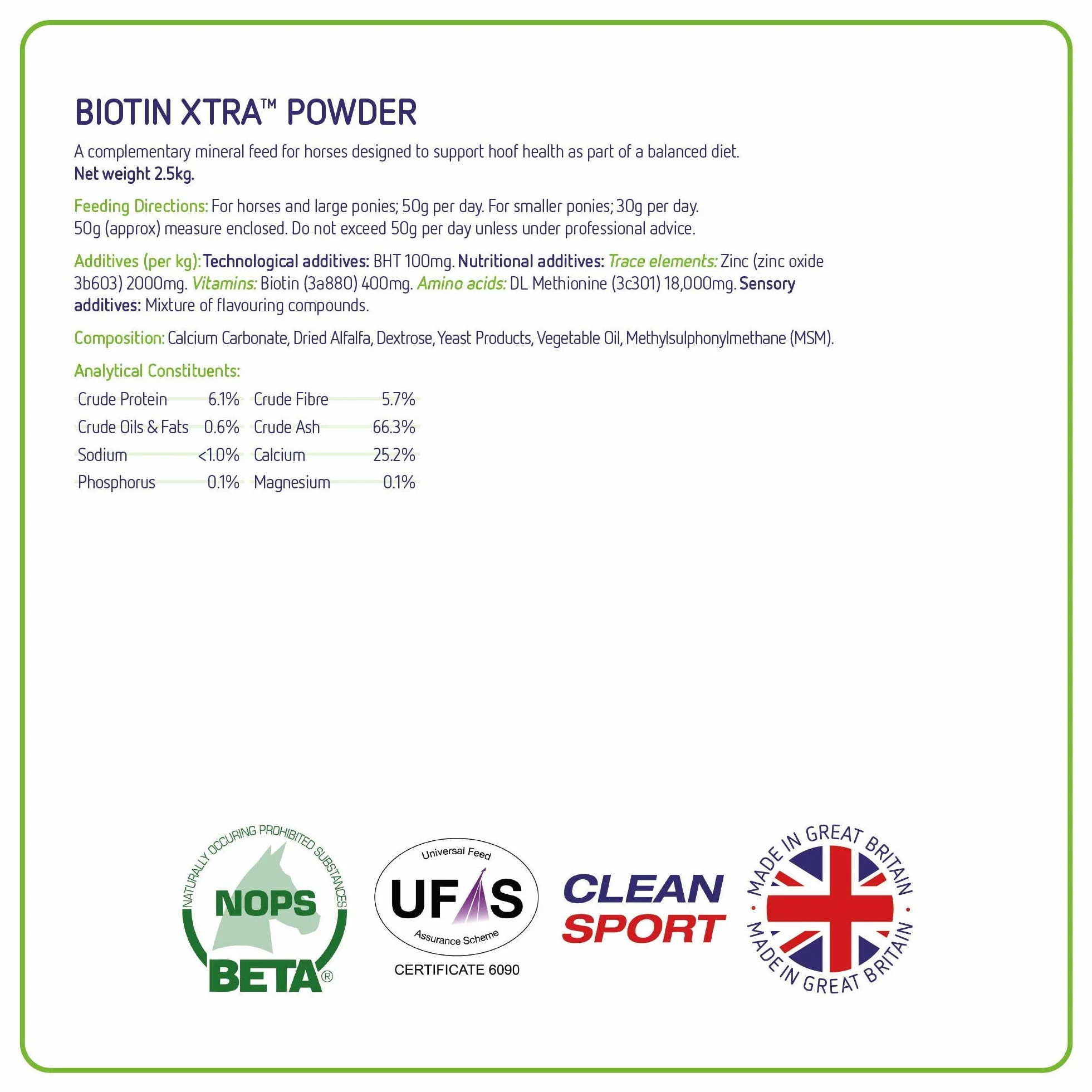Equine America Biotina Xtra Polvere | Integratore Premium pronto all'uso per cavalli e pony, per supporto zoccolo | 2,5 kg