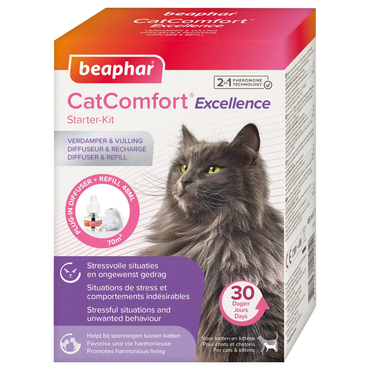 BEAPHAR CATCOMFORT® Excellence - Diffusore elettrico di feromoni per gatti - Riduce lo stress e i comportamenti indesiderati senza dipendenza o sonnolenza - 1 presa e 1 ricarica da 48 ml