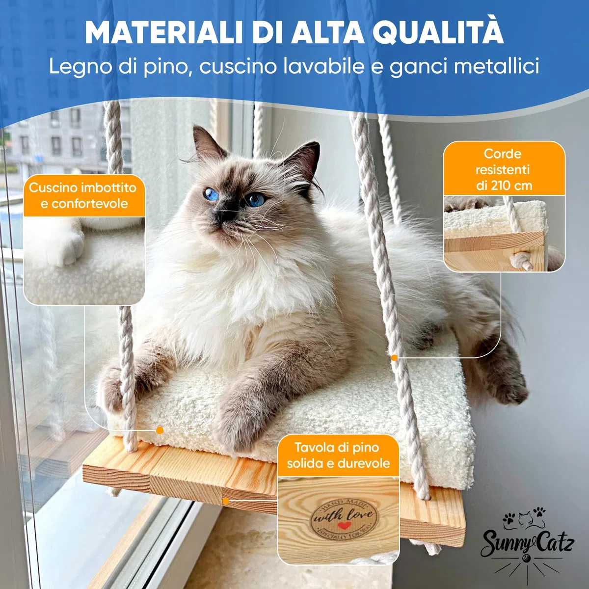 Amaca per Gatti da Finestra | Amaca per Gatti | Cucce per Gatto da Interno | Amaca da Finestra per Gatto | Amaca Finestra con Ventose Resistenti 18 kg Lavabile | Cat Bed | Cat window hammock mirador