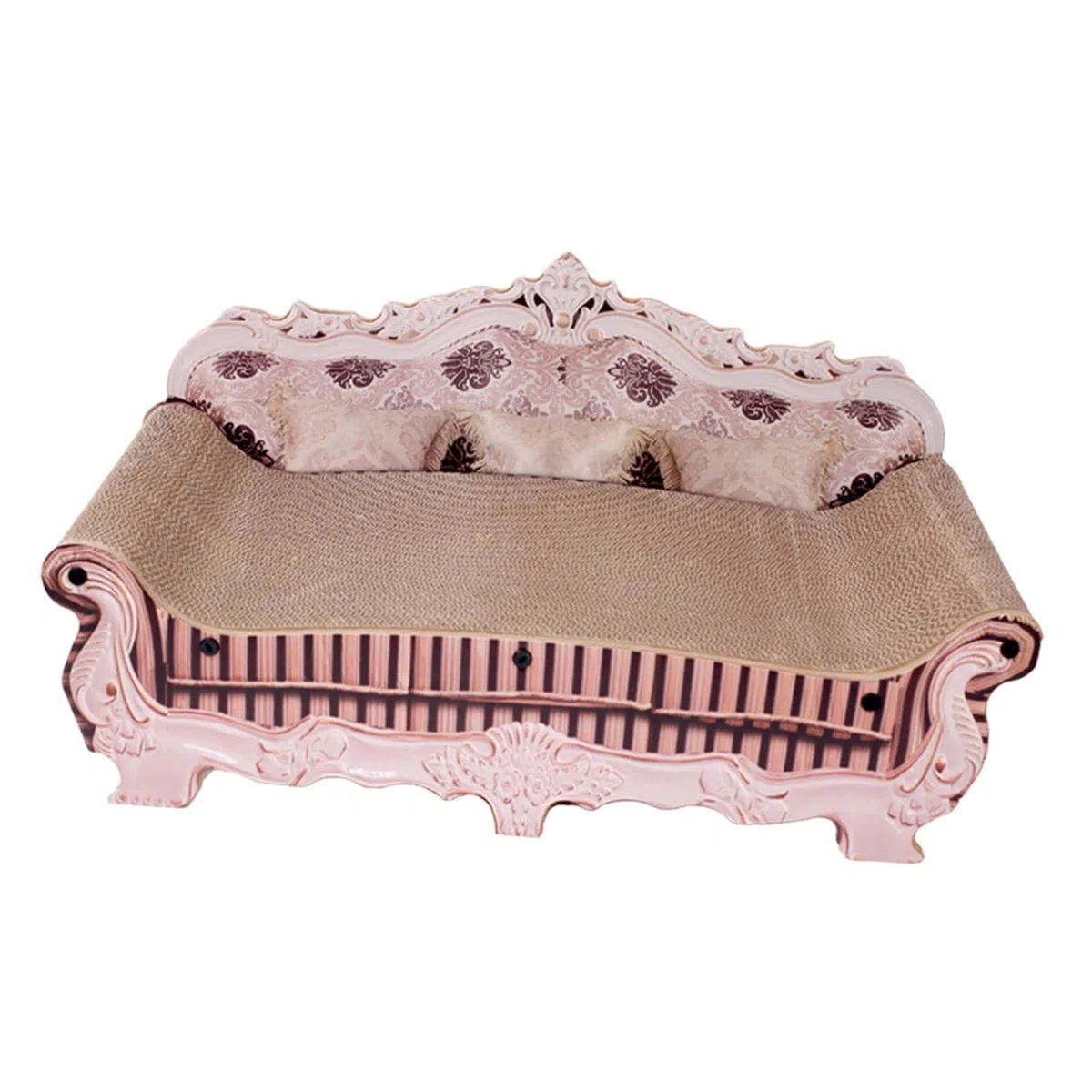 rockible Tiragraffi per Gatti in Cartone Ondulato, Divano, Letto, Tiragraffi per Gatti, 50x24x24 Cm, Accessorio Multifunzionale Resistente all'Usura, Giocattol