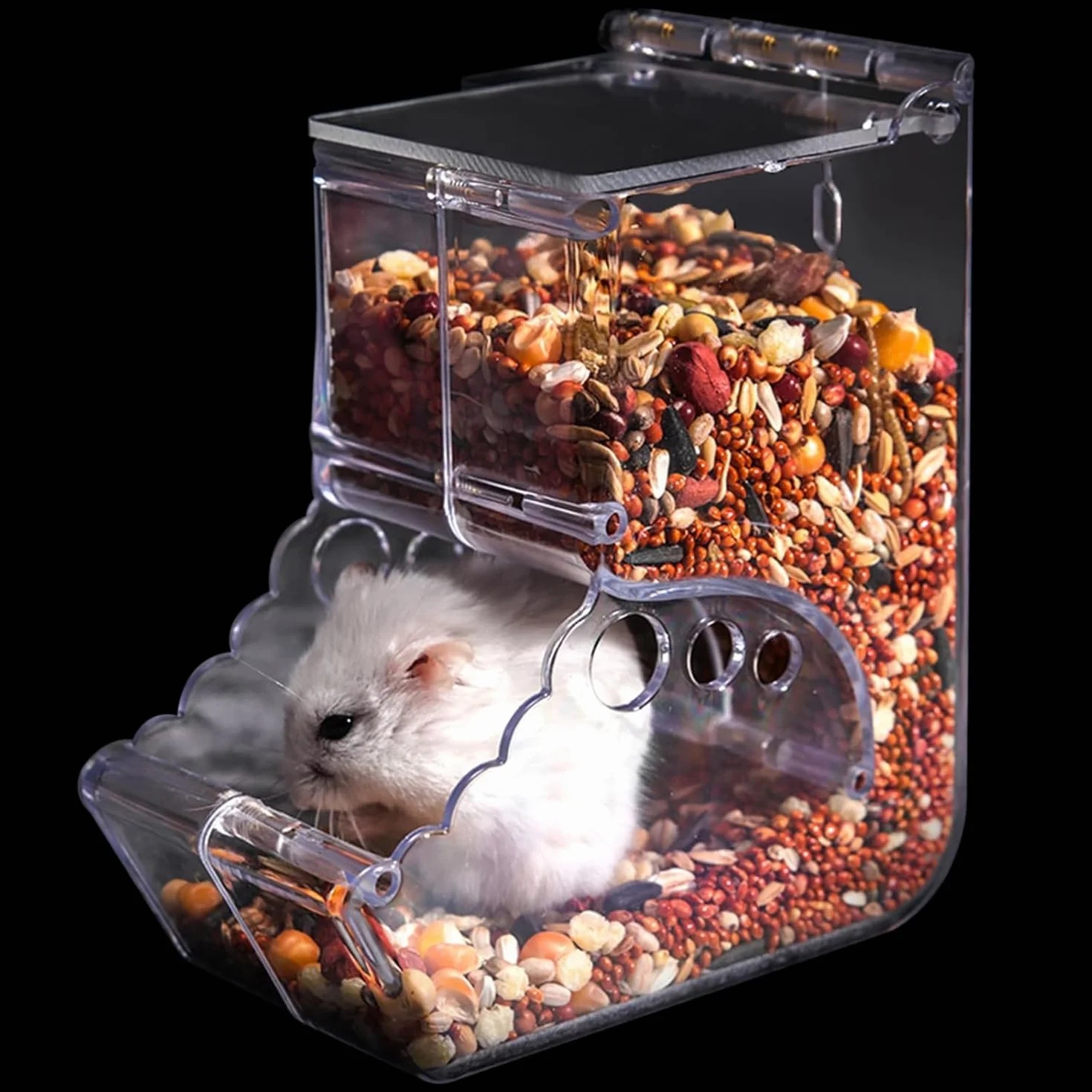 Distributore automatico di cibo per criceti, Acrilico Trasparente, Mangiatoia per Criceti Automatica, Hamster Feeder, Alimentatore Automatico a Gravità, per Criceti, Scoiattoli e Altri Piccoli Animali