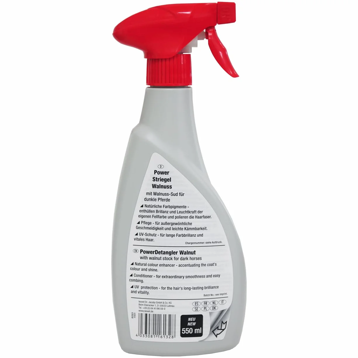 Leovet Power Spray Noce Flacone Spray | 550 ml | Cura del manto per cavalli con pelo scuro | Pettinabilità rapida di criniera e coda | Conforme ADMR, nessun tempo di attesa