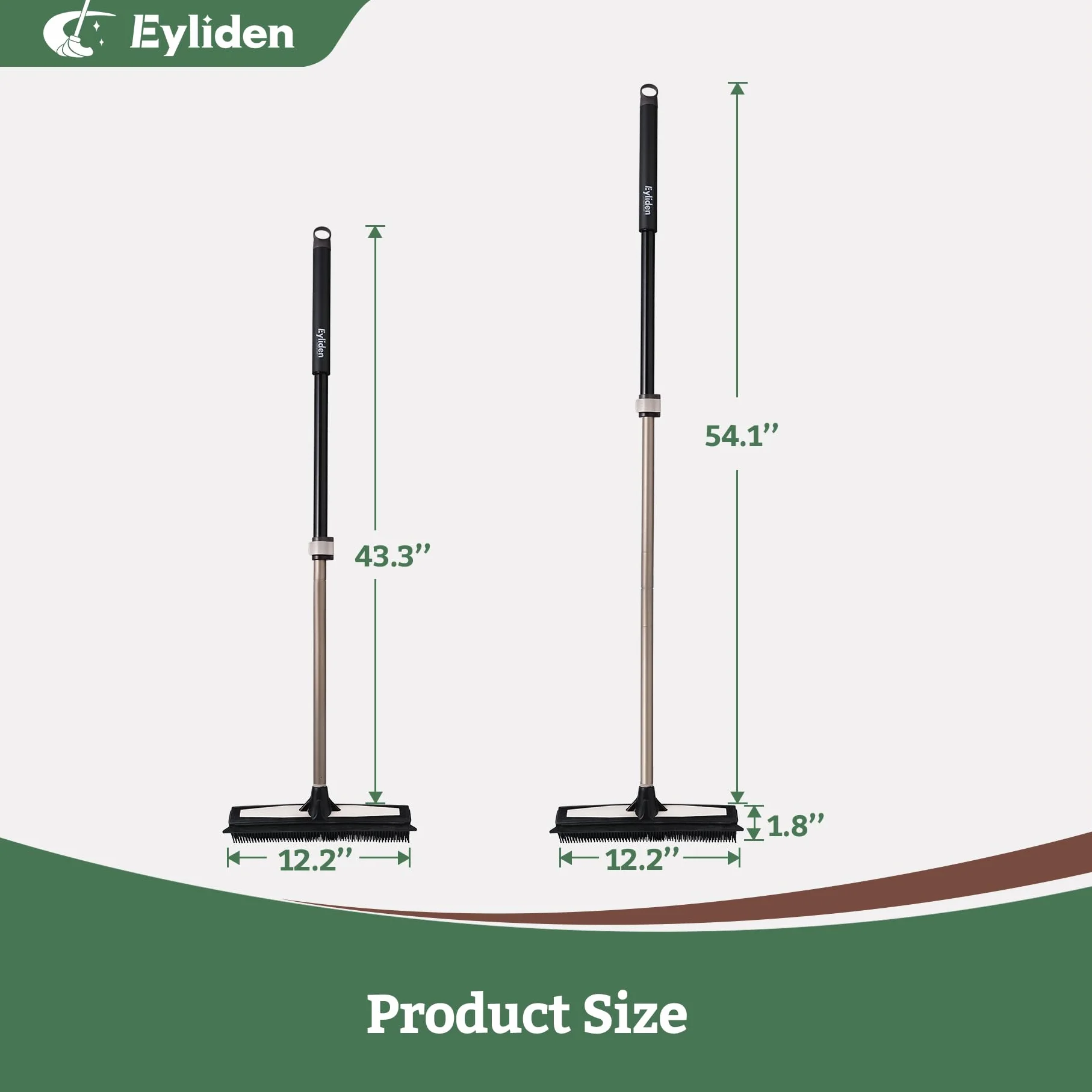 Eyliden Rastrello in gomma per peli di animali domestici, scopa 2 in 1 con tergivetro, manico telescopico da 137,2 cm, spazzola per rimuovere l'acqua dalla pelliccia per tappeti, tappeti, legno duro