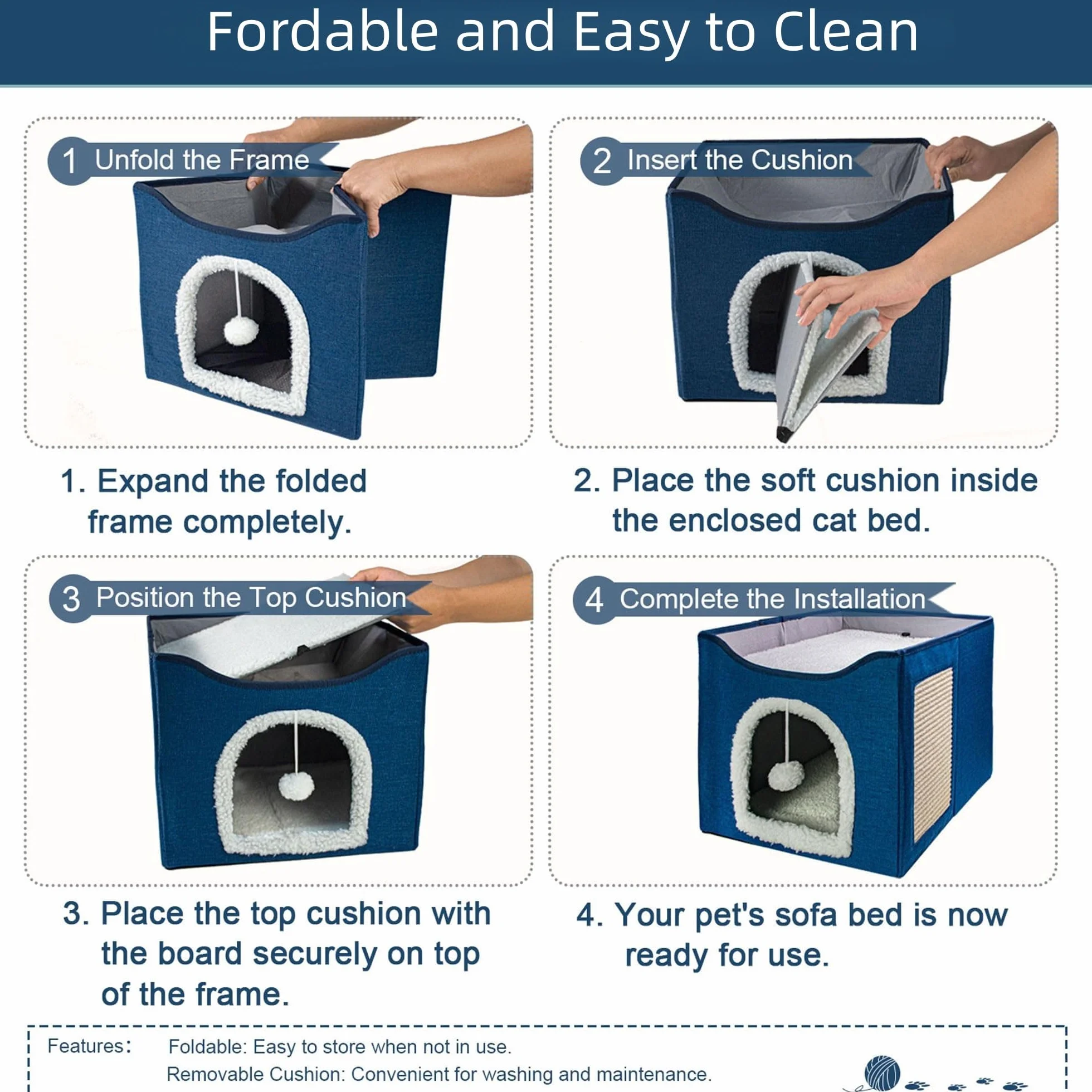 FURRYPAWS Cuccia Gatto - Letto Morbido e Confortevole, Casetta per Gatti Interna, Cuccetta Pelosa, Ideale per Gatti e Gattini
