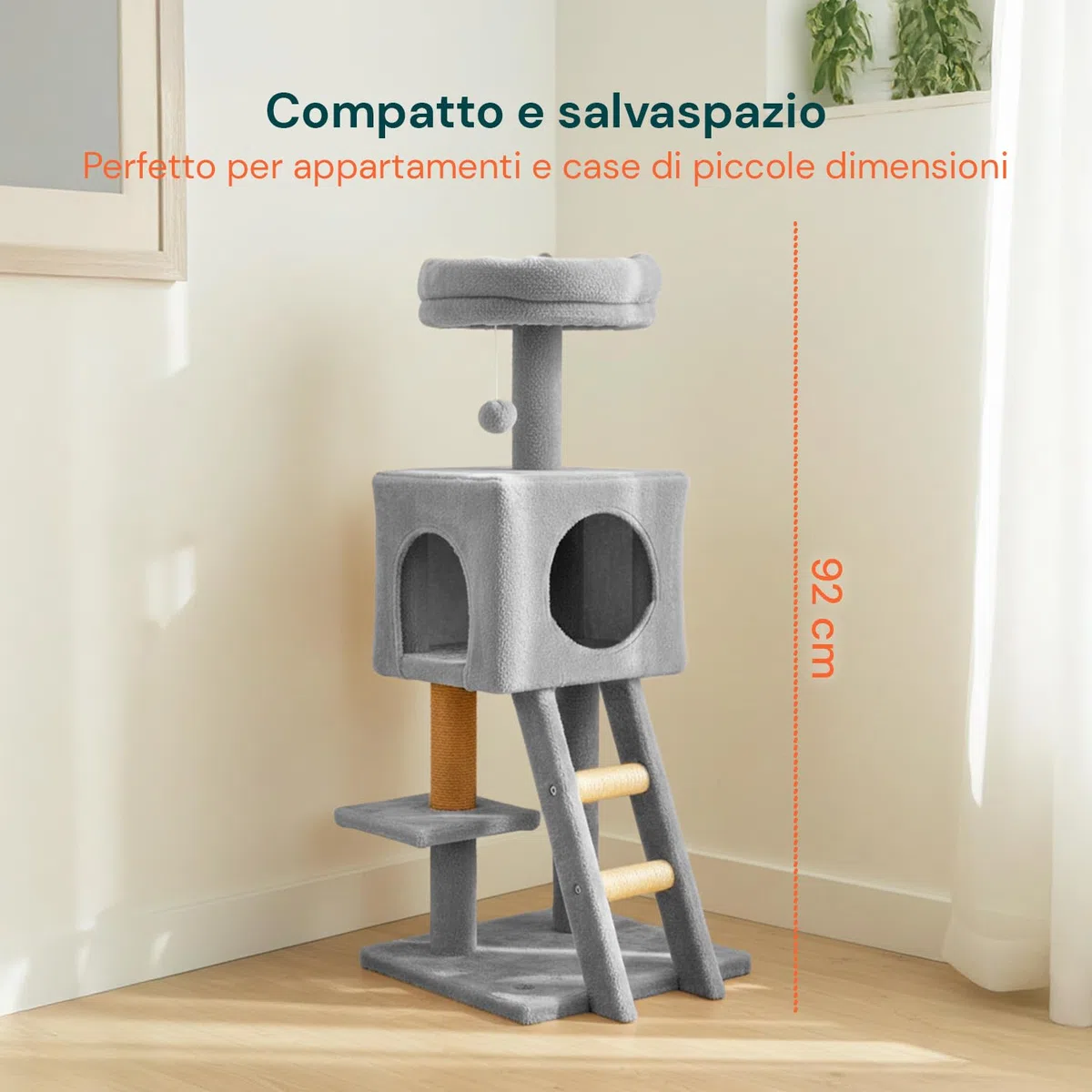 Avilia Albero Tiragraffi per Gatti 92 cm con Cuccia Chiusa e Piattaforme Multilivello – Colonna Sisal Naturale e Scala Integrata, Ideale come Trespolo per Gatti e Giochi in Casa (40x35x92 cm)