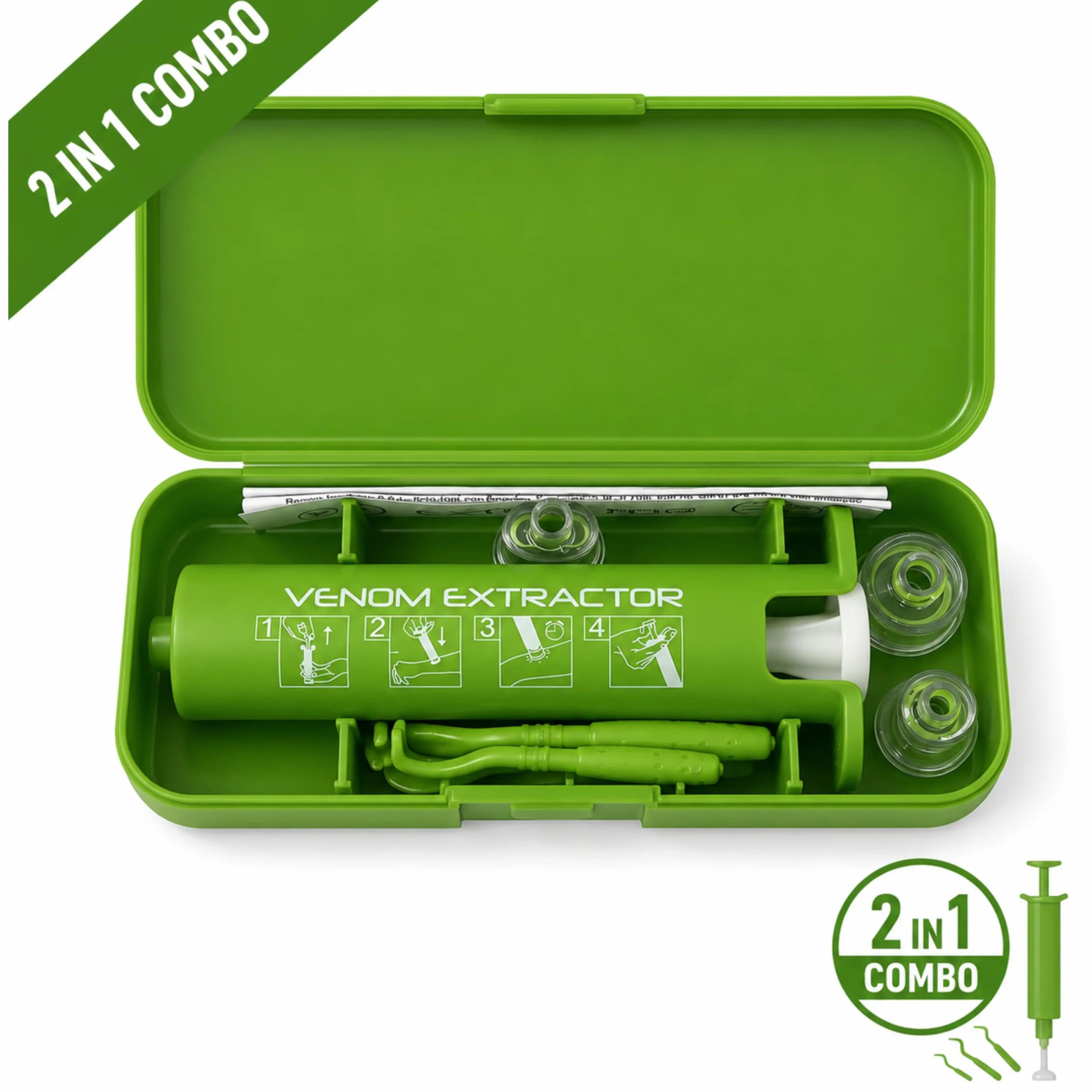 Kit d’emergenza 2 in 1 – Aspira-veleno + Ganci leva zecche | Confezione compatta per punture di insetti e morsi di zecche