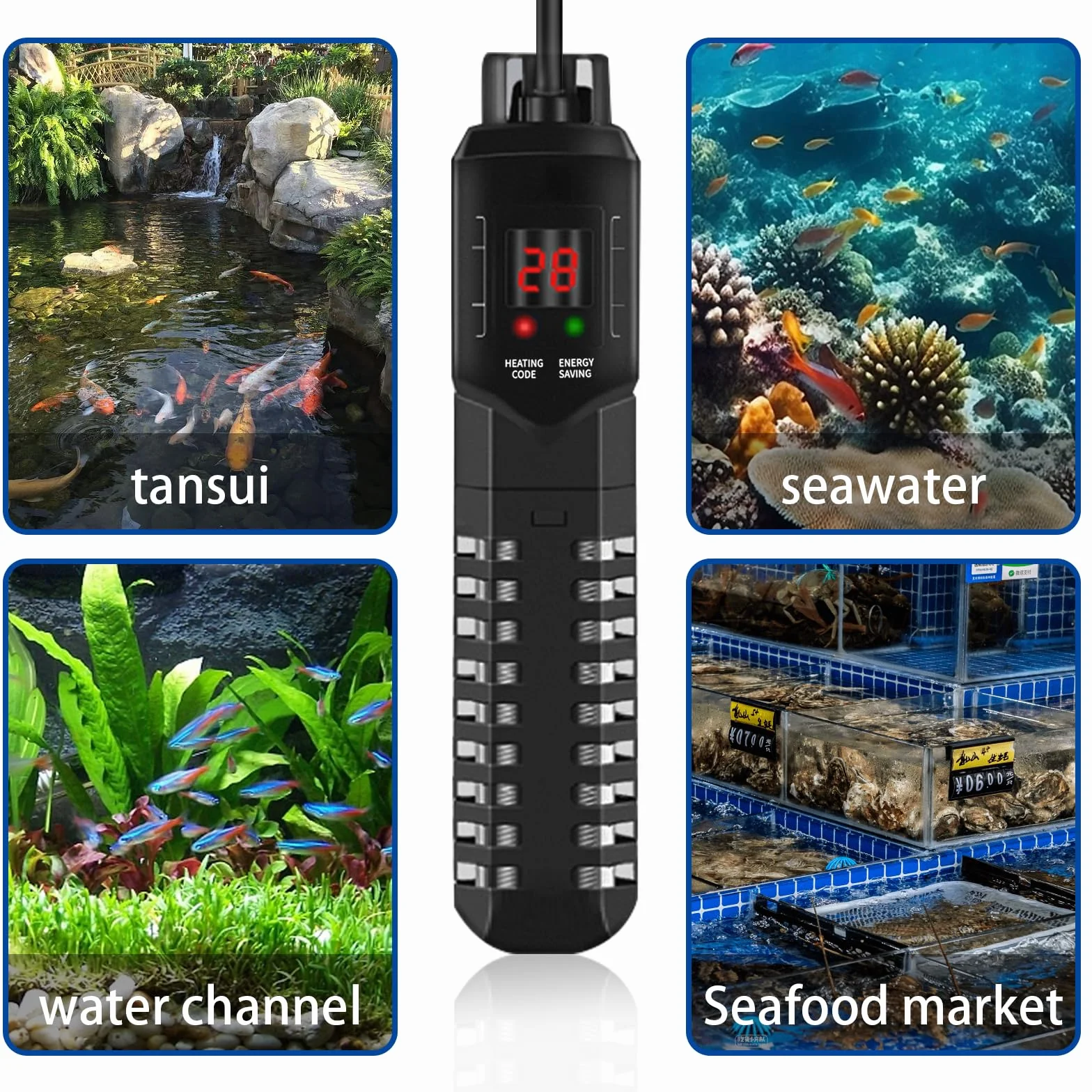 HUIZHOU Riscaldatore per Acquari (15-34 °C), Riscaldatore Regolabile per Acquari 100-300 W, Riscaldatore Termostatico Ad Alta Potenza per Acquari e Vasche per Pesci (200W)