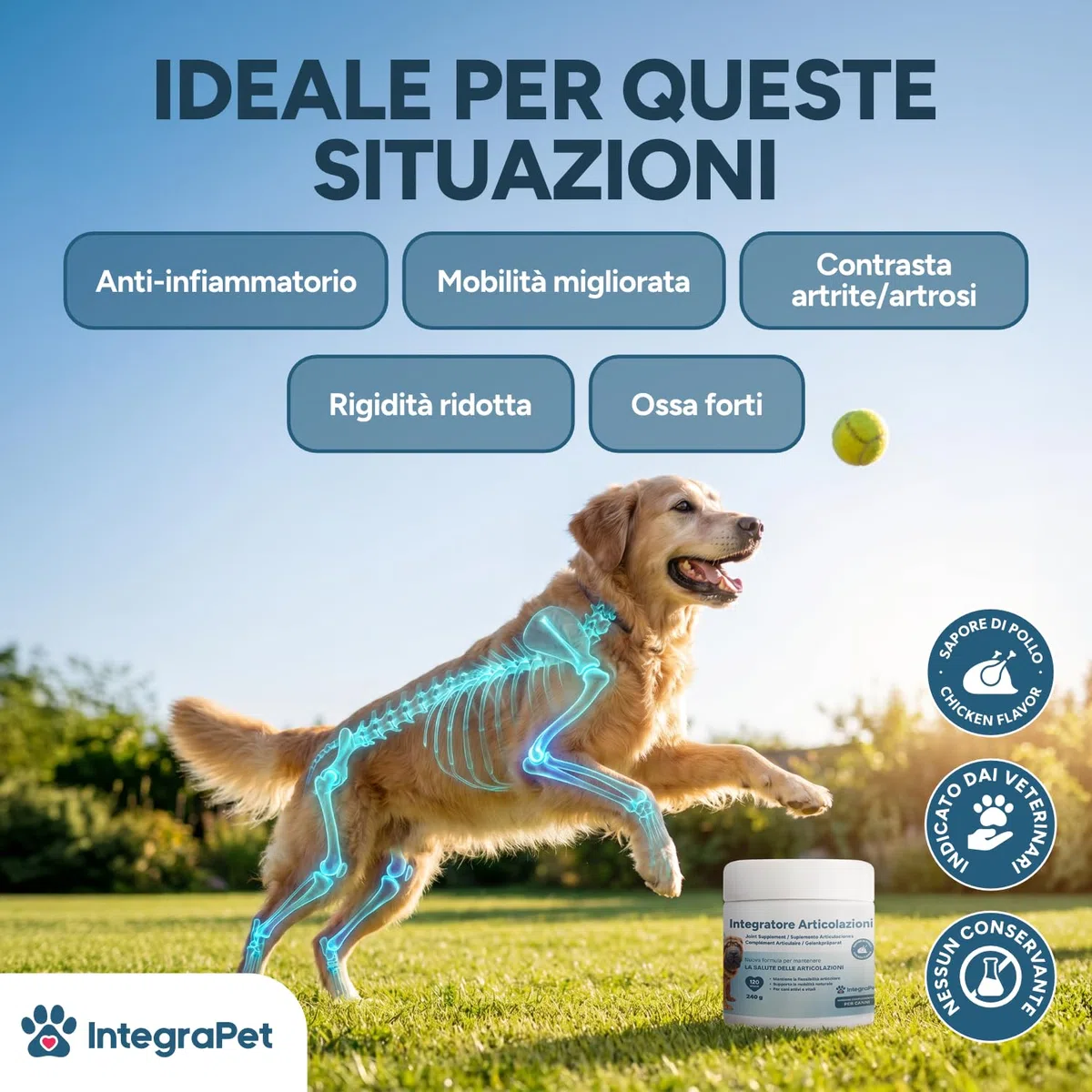 Integratore Articolazioni per Cani – Integratori Articolazioni Cani con Collagene e Magnesio, Glucosamina e Acido Ialuronico, 120 Snack Masticabili per Mobilità e Ossa