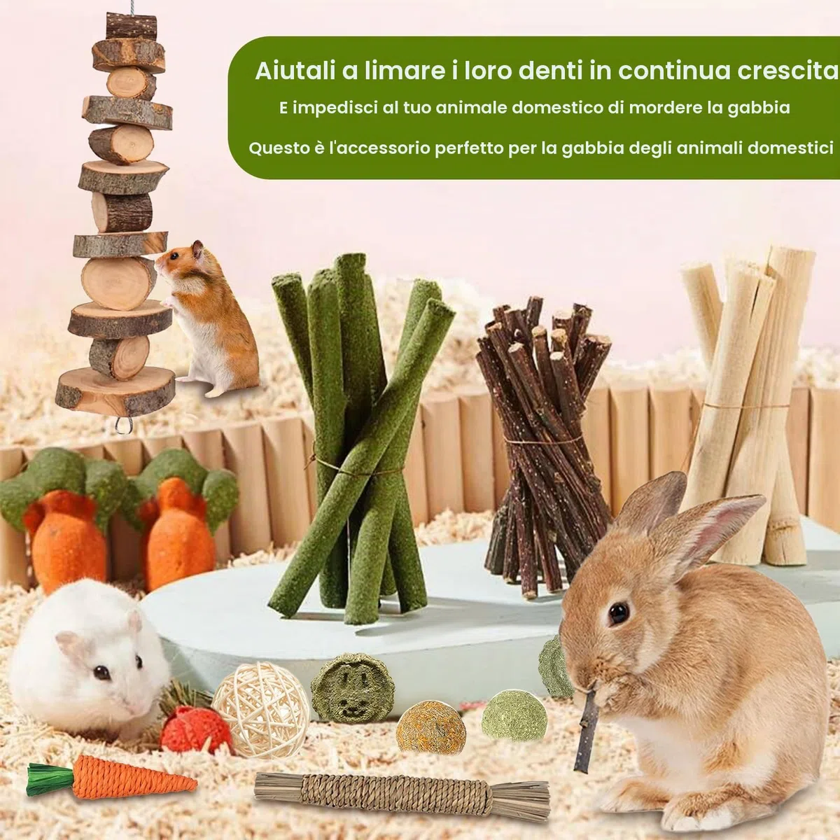 14 Stili Giochi da Masticare per Conigli, Naturali Giocattolo per Conigli Nani, Giochi Criceto,Accessori per Piccoli Animali Cura Dentale per Coniglietti Criceti Cincillà Gerbilli, Fatto a Mano