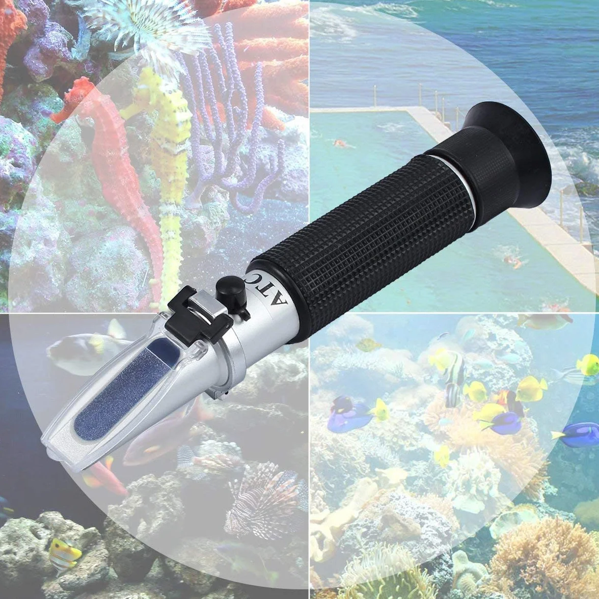 AUTOUTLET Refrattometro Salinità Acquario con ATC Doppia Scala 0-100 PPT e gravità Specifica 1.000-1.070 per Acqua Marina Pesci Piscina Strumento di Precisione