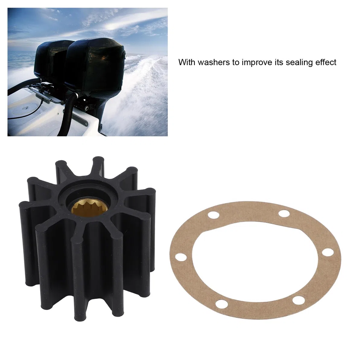 Cocoarm Girante della Pompa dell'acqua Girante della Pompa dell'acqua del Motore Fuoribordo in Gomma e Metallo 10 Pale 12 Denti con Guarnizione 65 Mm X 50 Mm per Ricostruzione del Motore della