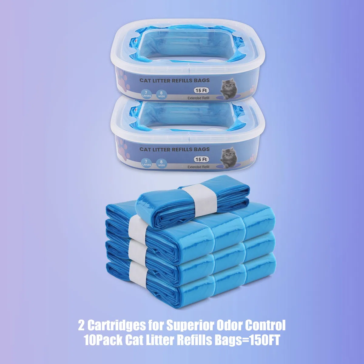 10 sacchetti di ricarica per lettiera per gatti,compatibili con i modelli Litter Genie Standard,Plus,XL e Style,Sacchetti di ricambio per lettiera per gatti,con potente azione deodorante,colore blu