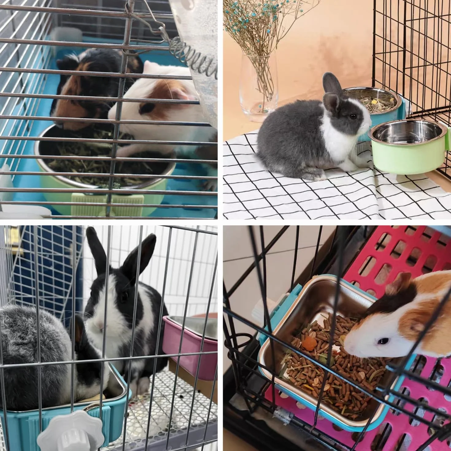 2 Pezzi Ciotole da Appendere per Animali Domestici Rimovibile Acciaio Inox Ciotola per Cani Gatti Coniglio Appendere Ciotole per Gabbia Ciotola per Acqua per Criceto Piccoli Animali