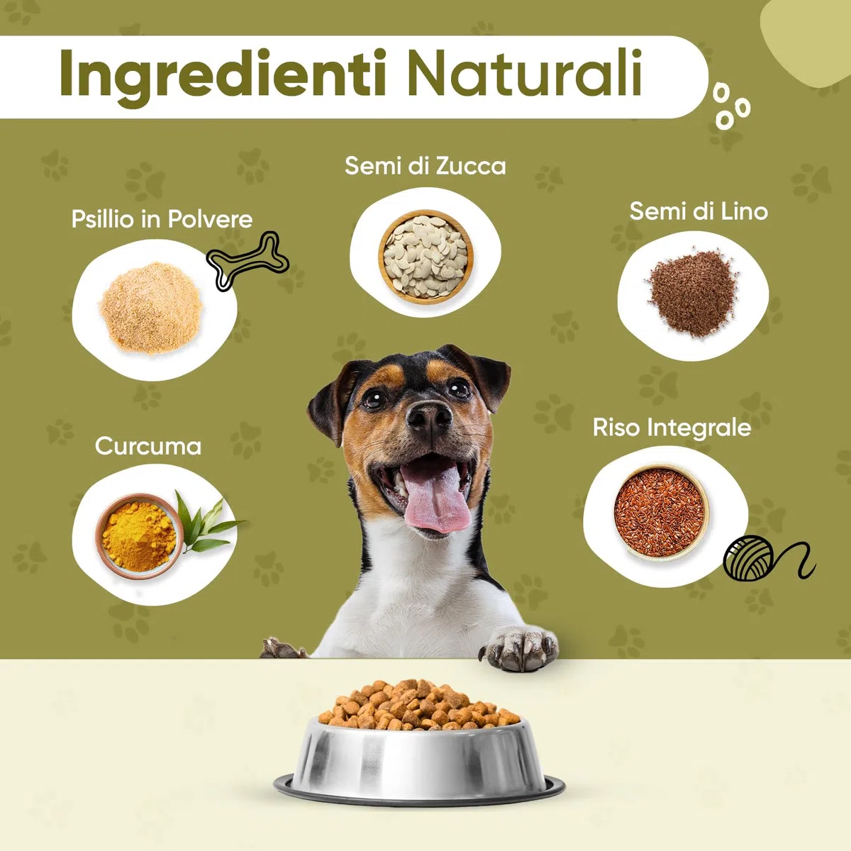 Integratore Cane per Allergie Cutanee, Ambientali, Alimentari e Dermatite Cane, 120 Compresse Gusto Pollo con Semi d'Uva, Semi Zucca, Buccia Psillio, Farina Riso Integrale, Curcuma per tutte le Razze