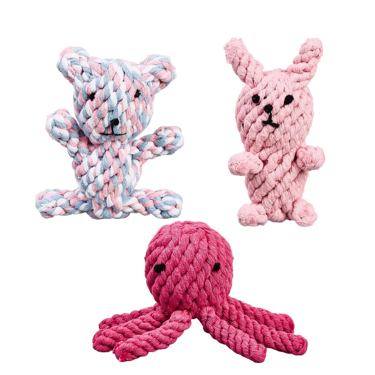 NEXUS - Set da 3 giocattoli per cani in corda di cotone, design carino, giocattolo da masticare resistente per cani piccoli e medi, gioco interattivo N16TOYPROJECT01