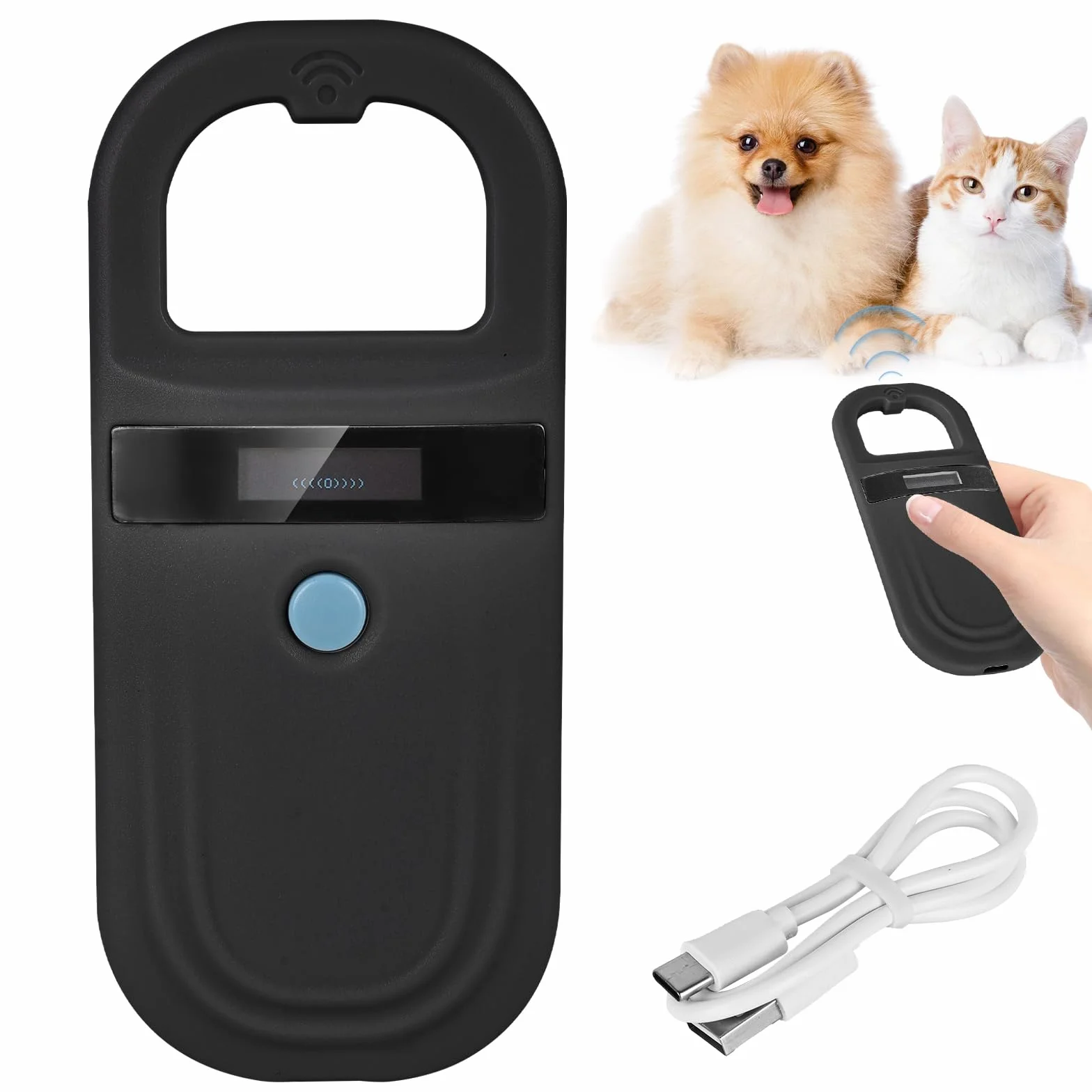Lettore ID per animali domestici, lettore di chip per animali, lettore di microchip per cani/gatti, scansione microchip scanner, scanner per animali domestici, nero