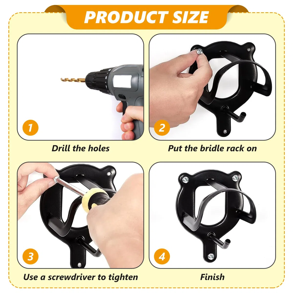 PORFOYO Equestrian Bridle Hanger - Supporto per briglie per cavalli, 6 pezzi, con tubi e vite, supporto per briglia, in metallo, per camera di sella, fienile, stalla (nero)